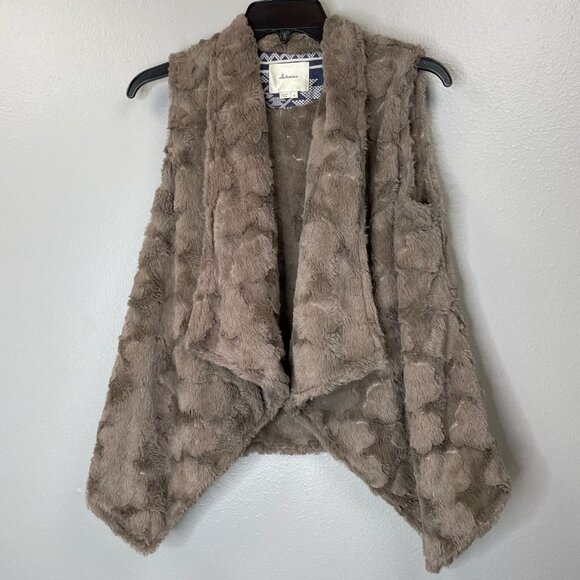 Elevenses Faux Fur Vest Womens Small‎ Brown Asymmetric Open Front Sleeveless - Picture 1 of 9